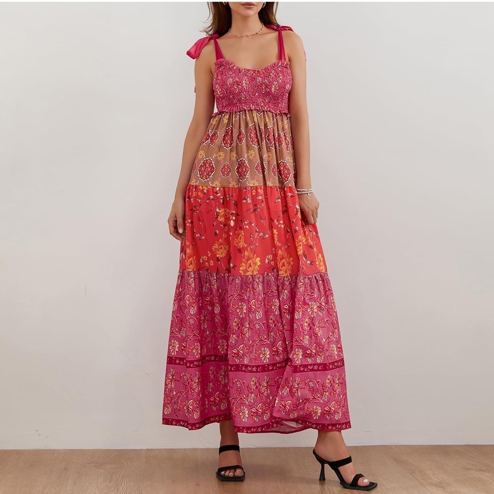 Floral Pink and Orange Maxi Dress